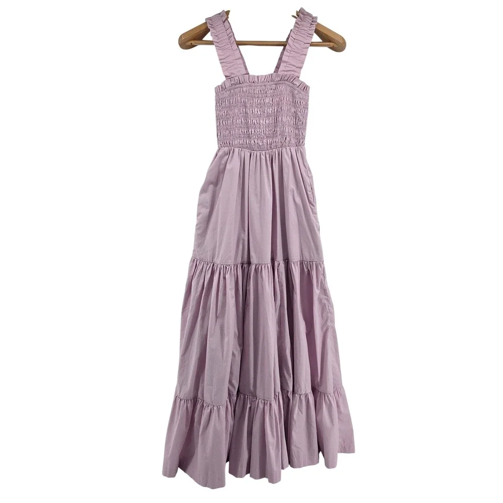 Abercrombie & Fitch‎ Smocked Bodice Easy Maxi Dress XS Lilac Purple Cottagecore